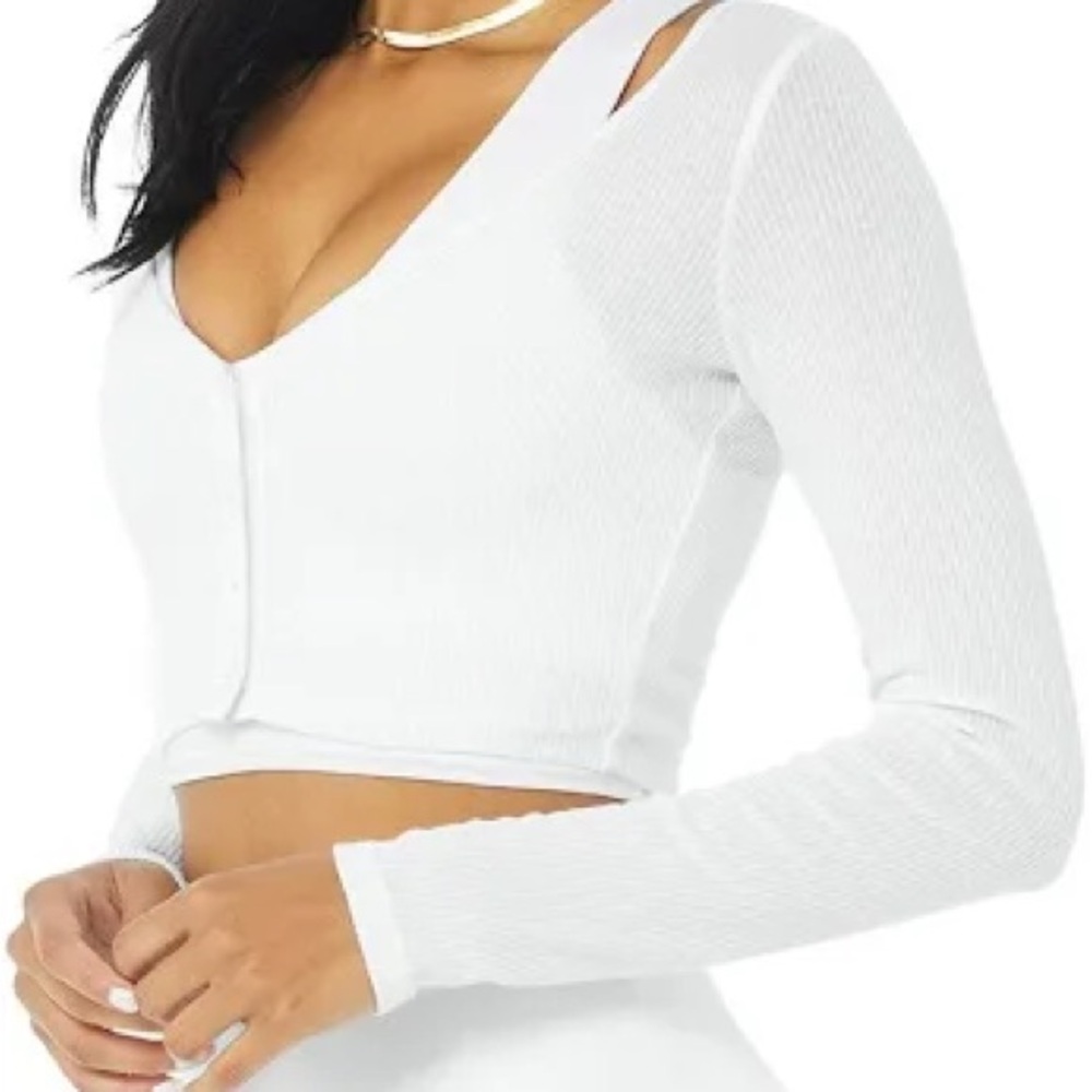 ALO Yoga White Ribbed Long Sleeve Bodysuit